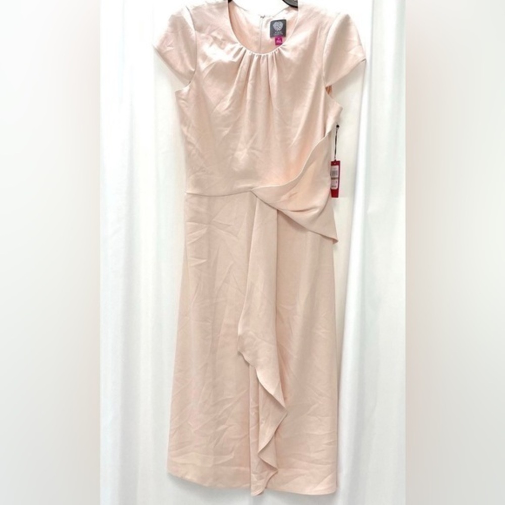 Vince Camuto pale pink twist front cap sleeve midi dress NWT size 12
